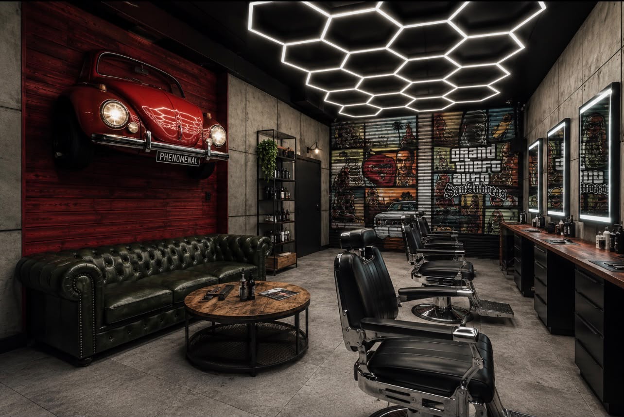 Interiér Phenomenal Barbershop Česká Skalice s barber křesly