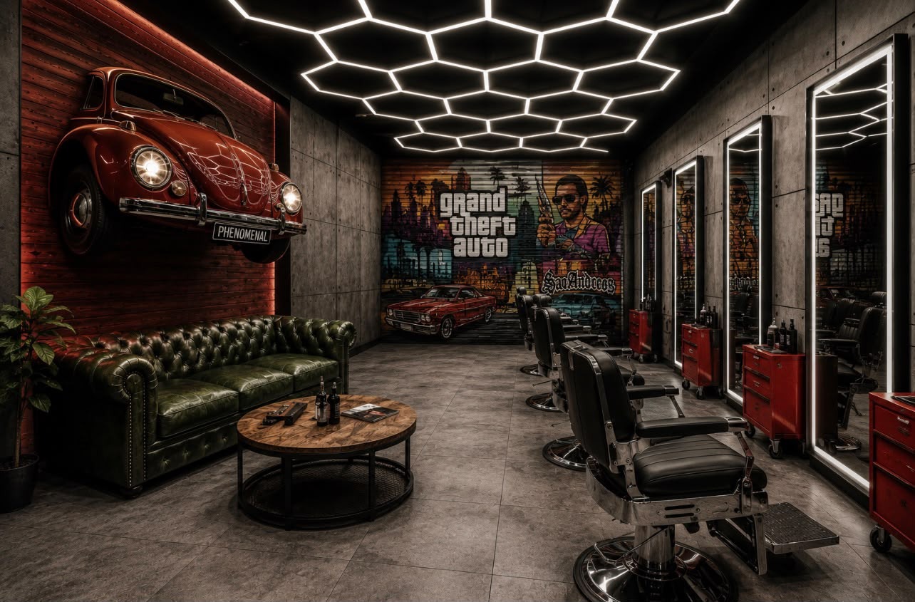 Barber křesla a zrcadla v Phenomenal Barbershop Česká Skalice